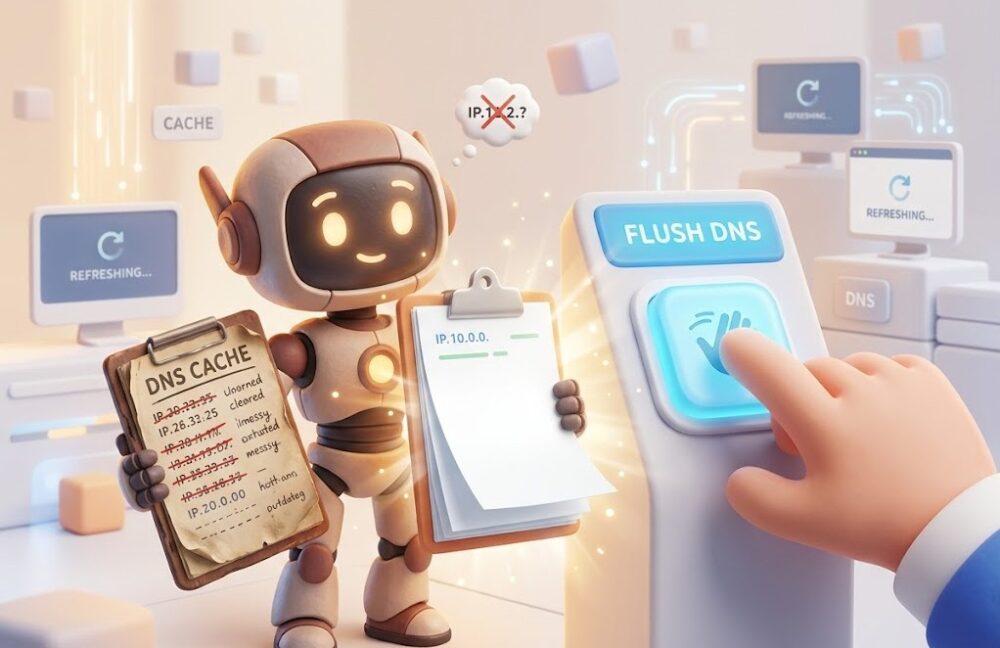 Ilustracion que explica como es un Flush DNS