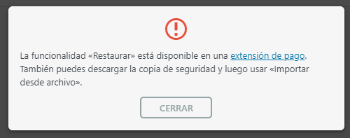 Límite de 500MB para restaurar sitios web