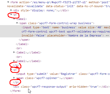 Cómo Eliminar la etiqueta <p> en Contact Forms 7 3